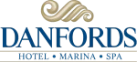 The image shows the logo for "Danfords Hotel • Marina • Spa," featuring a stylized wave above the text.