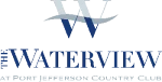 The image features a logo with "The Waterview at Port Jefferson Country Club" text and a stylized "W" on top.